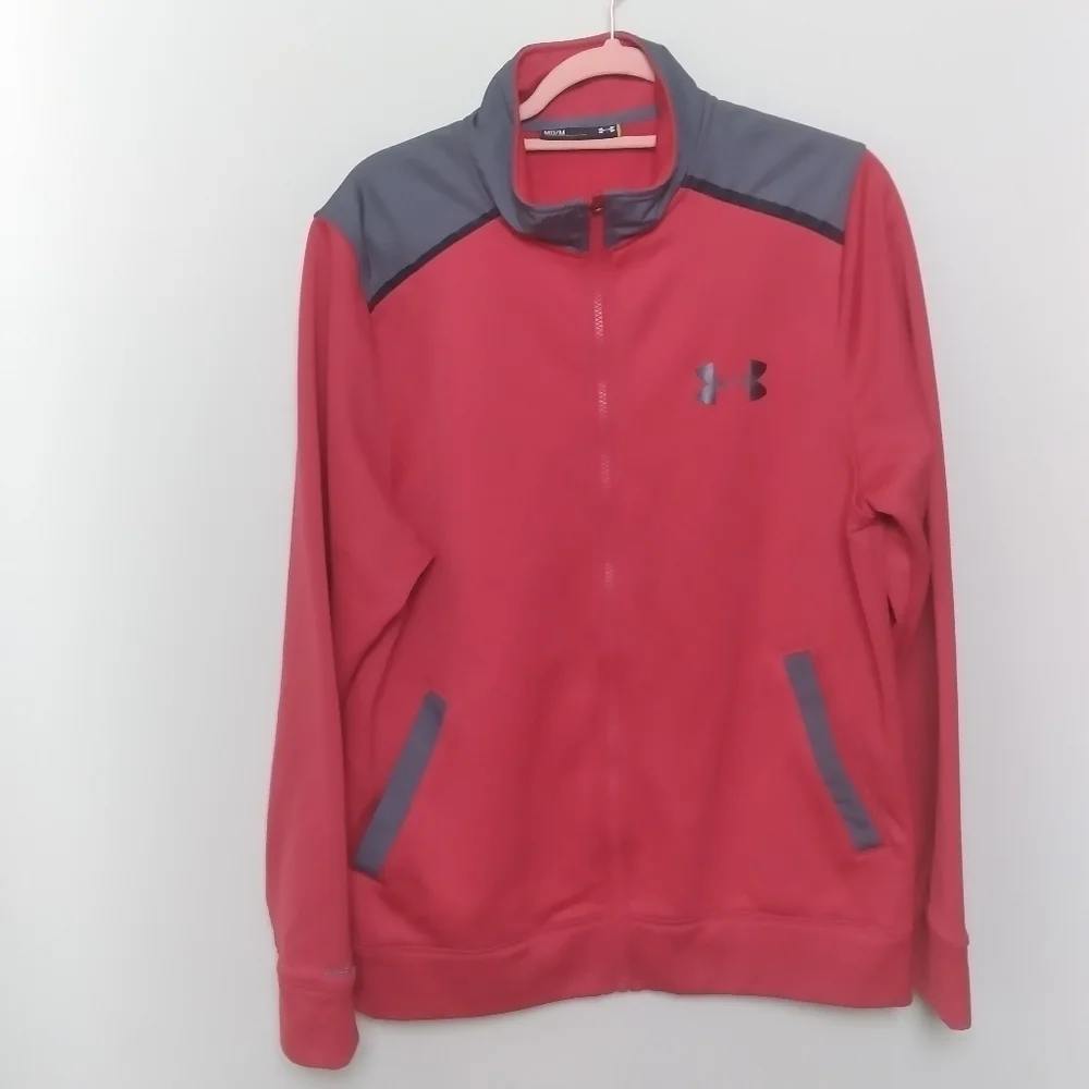 Under Armour Loose Fit Full Zip Red and Gray Fleece Jacket Size Medium